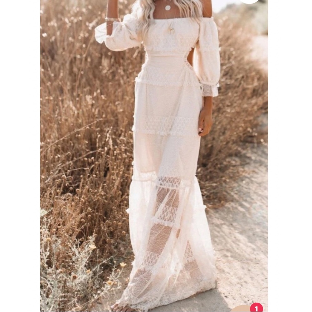 Vici - Boho Lace Off the Shoulder Maxi Dress